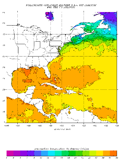 Ocean water temperatures. by NOAA. For full size click here.